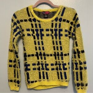 Say What? Vibrant Yellow and Blue Patterned Sweater